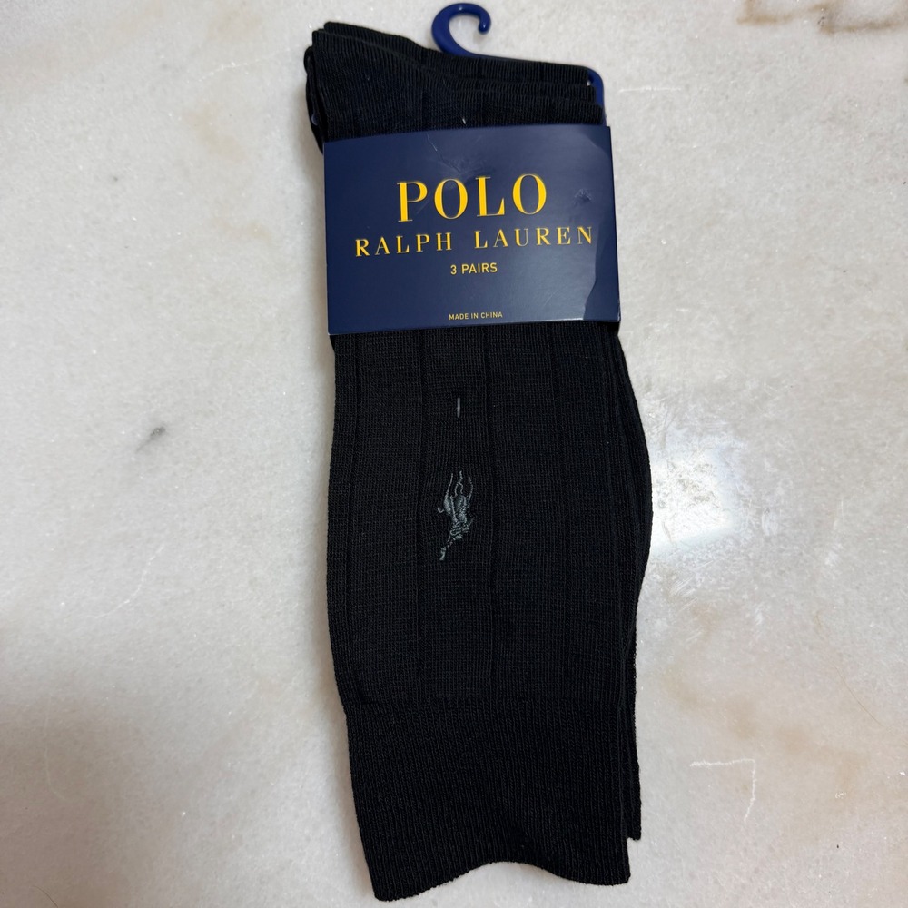 Polo Ralph Lauren Mens 3 Pair Pack Ribbed Dress Socks Black 8400037KN Size 10-13